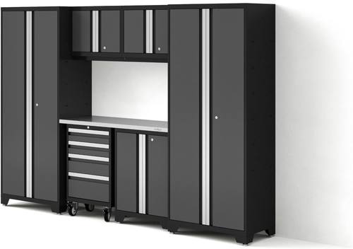Gray Bold Series seven piece welded steel garage cabinetry set