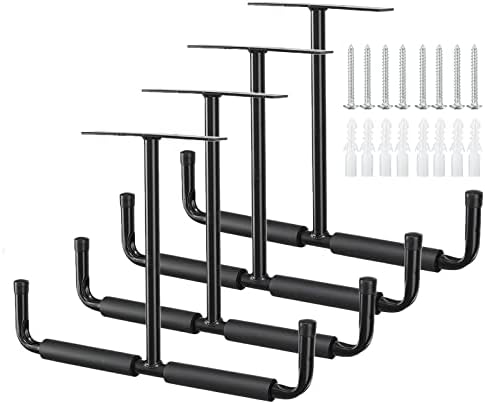 HOME RIGHT Overhead Garage Storage Hooks, Heavy Duty Double Ceiling Rack, 16.5’’ Utility Shed Hangers, Great for Pipe, Lumber, Ladder, Fishing Rod and Ski Board(4Pcs, Black)