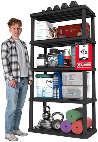 IRIS USA Plastic Storage Shelves, 73"H x 36"W x 18"D, Black