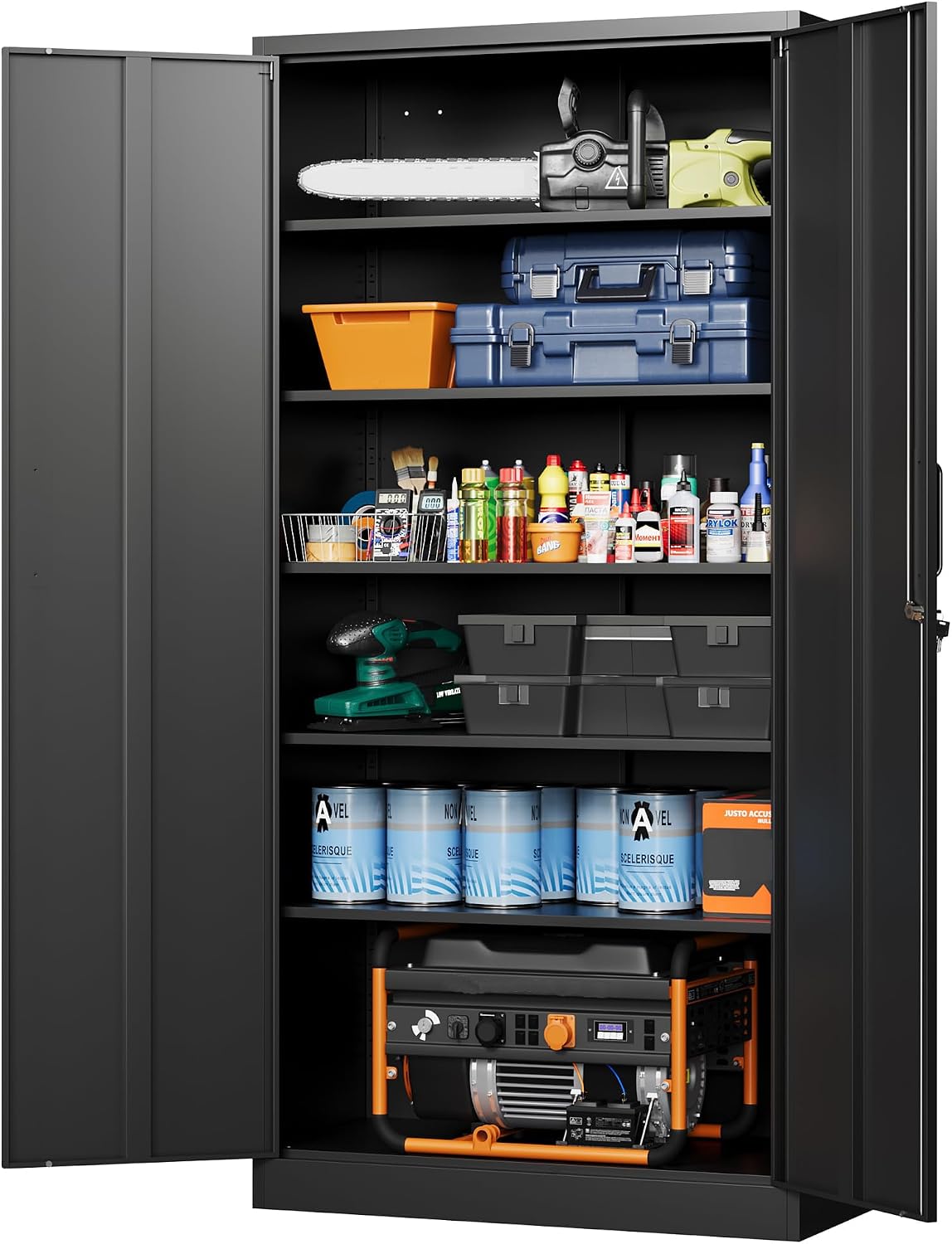 Letaya Metal Garage Storage Cabinet with Lock, 72 Inch Tall Tool Organizer Steel Locker, 5 Adjustable Shelves