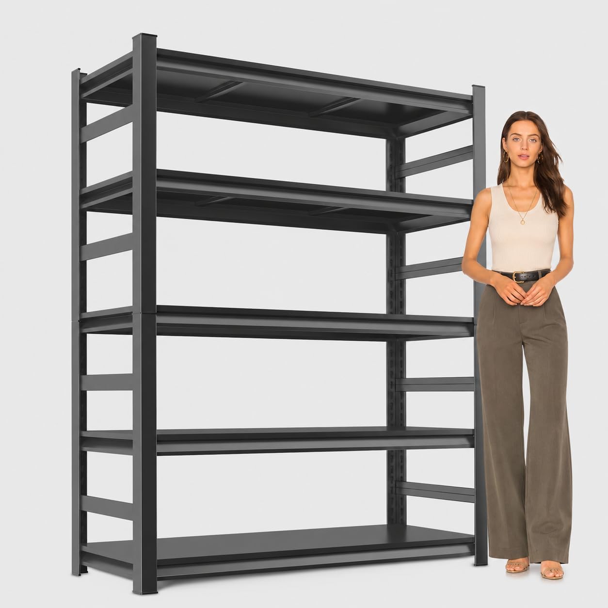 Metal Garage Shelving Unit, Heavy Duty 5-Tier Adjustable Storage shelves, Steel Shelving, 3000 lbs Capacity, Industrial Shelves for Heavy Tools and Equipment, Ideal for Garage, Basement, Black, 72"
