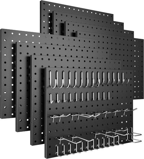 Spampur Peg Board, 8 Pack Metal Pegboard Panels with 50 Hooks