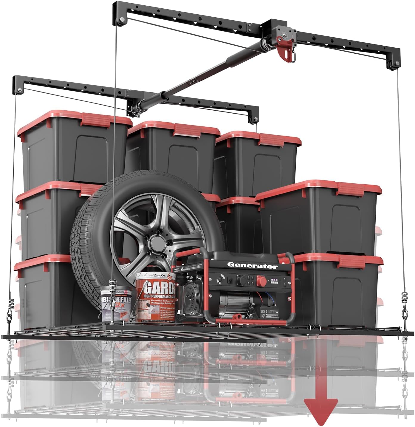 Overhead Garage Storage Lift, Heavy-duty 4x4 Ft Garage Ceiling Storage Racks with Safety Lock, Ideal for Ceiling Storage Lifting Organization System, 250lbs Capacity