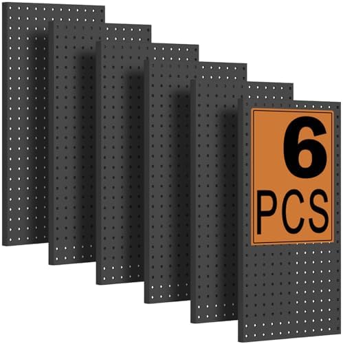 PBHEPJ 6 Pcs Metal Pegboard Panels, 24"x12" Heavy Duty Peg Boards for Garage and Garden Tool Storage, Includes Drywall Anchors and Screws Kits, Black