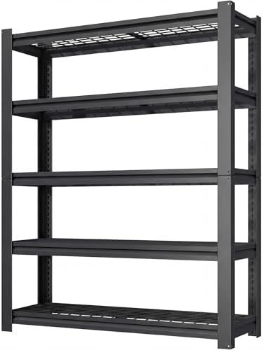 72" H Heavy Duty Garage Shelving, Metal Storage Shelves, 5 Tier Adjustable Storage Shelves, Industrial Utility Rack for Warehouse, Basement, Workshop, Kitchen, 16" D×35" W×72" H, Black