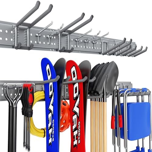 ZICANYCO Garage Tool Organizer Wall Mount 49.5 inches with 10 Adjustable Heavy-Duty Hooks, Garage Organization, Garden Tool Storage Rack, Yard, and Shed, Holds Up to 400 lbs (Grey)