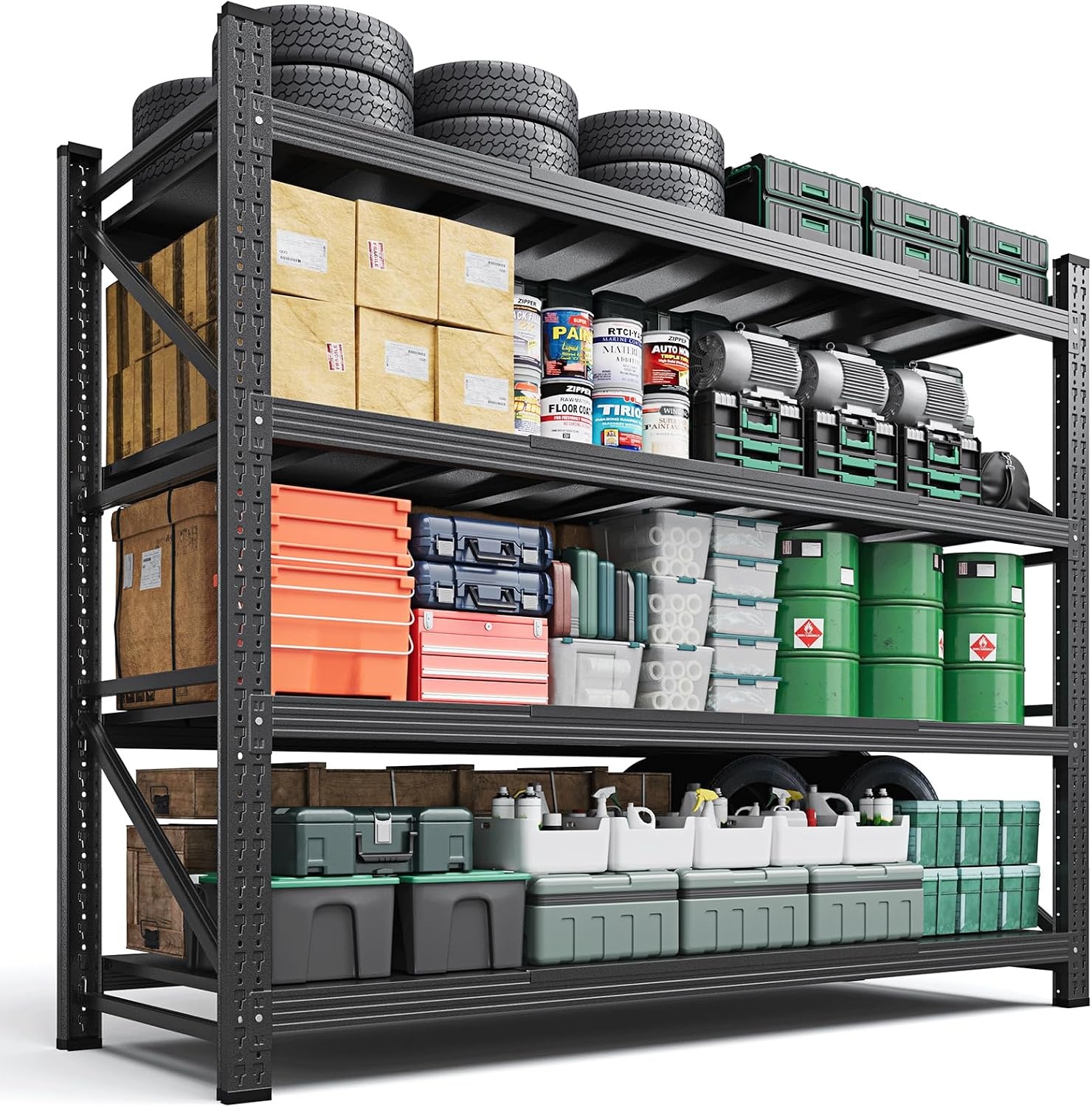 Letaya 71.3 inch wide metal storage shelves, 5000 lbs heavy duty garage shelving unit, 4 tier adjustable rack, black