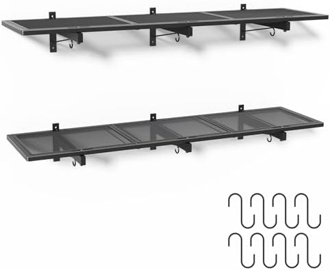 2 Pack Garage Wall Shelving, 1x3.85ft Heavy Duty Garage Shelving Wall Mounted 320 lbs Load Capacity, Black Garage Storage Shelves Floating Shelves for Basement, Shop, Shed