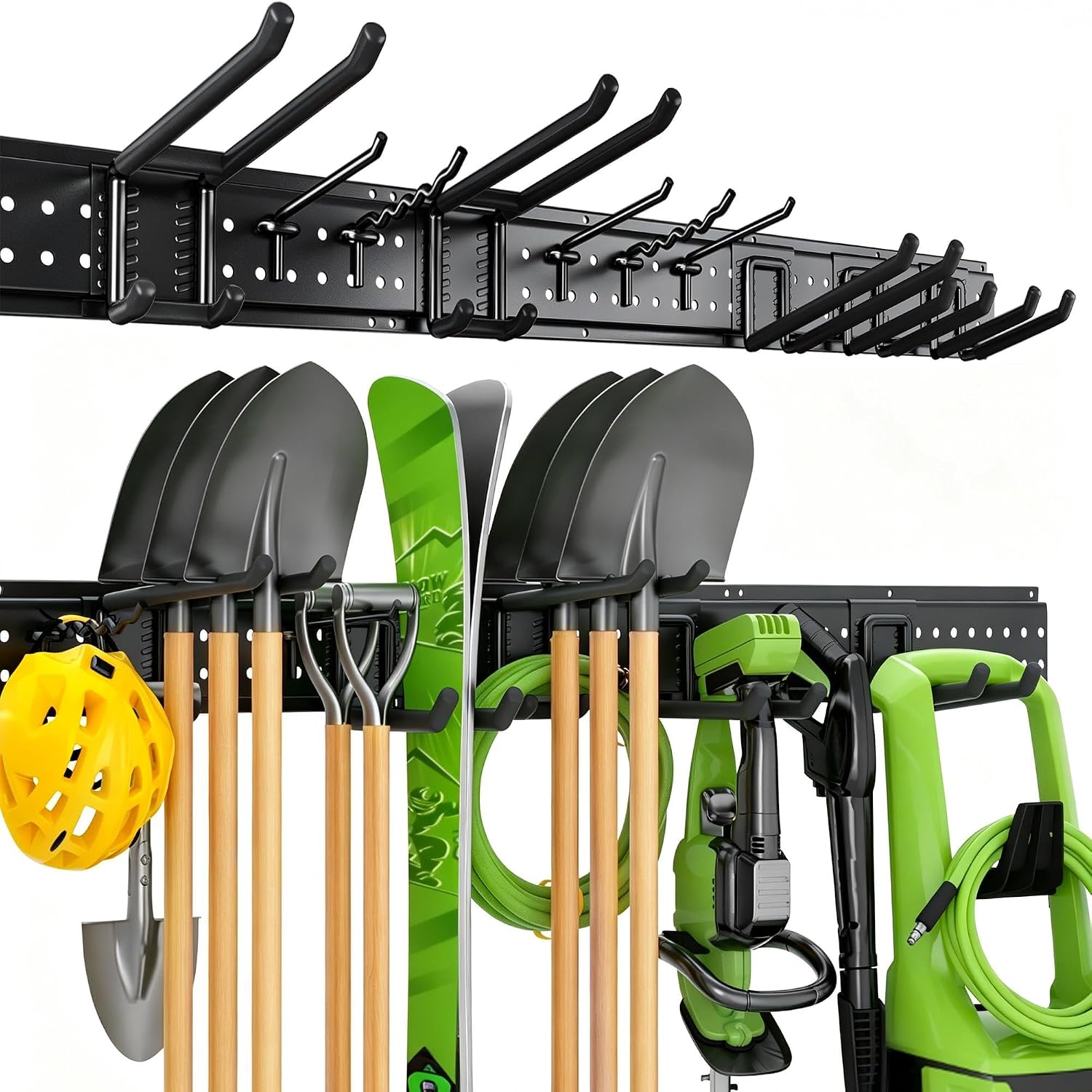 Garage Tool Organizer Wall Mount, 49.5 Inch Heavy Duty Garage Organization System with 10 Adjustable Hooks, Garden Tool Storage Rack for Garage, Yard & Shed, Holds Up to 400 lbs